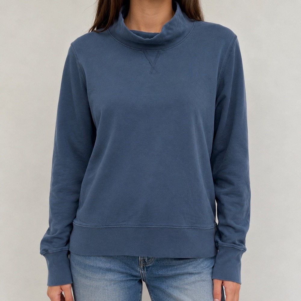 Marine Layer Evie Funnel Neck Sweatshirt Blue Gray V-Stitch Pullover Women Sze M